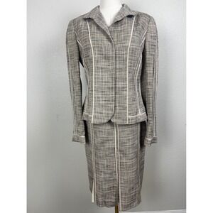 Carlisle Silk Linen Skirt Suit Set Jacket 4 Skirt 2 Quiet Luxury Career Office